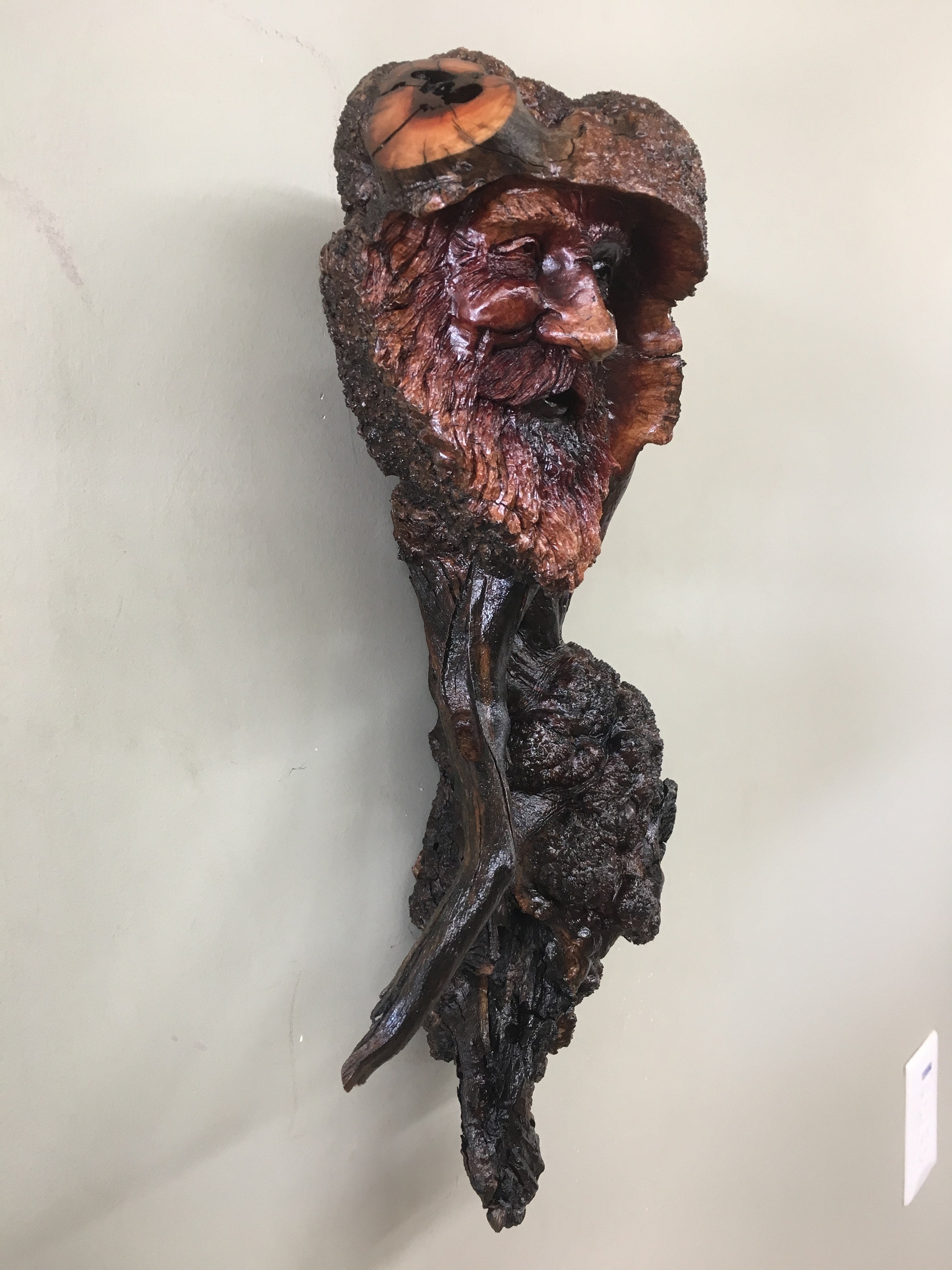 wood carving wizard spirit face tree sculpture treewizwoodcarvings