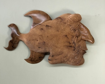 Wood fish carving fishing gift present