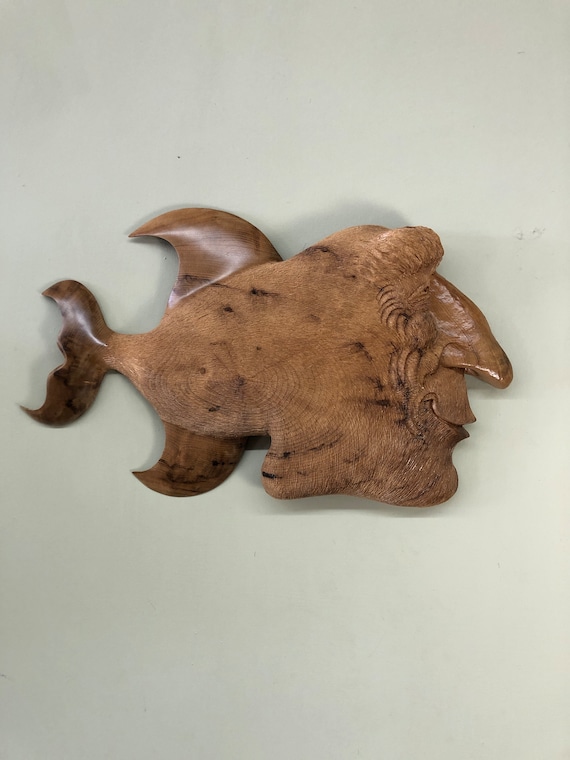 Wood fish carving fishing gift present