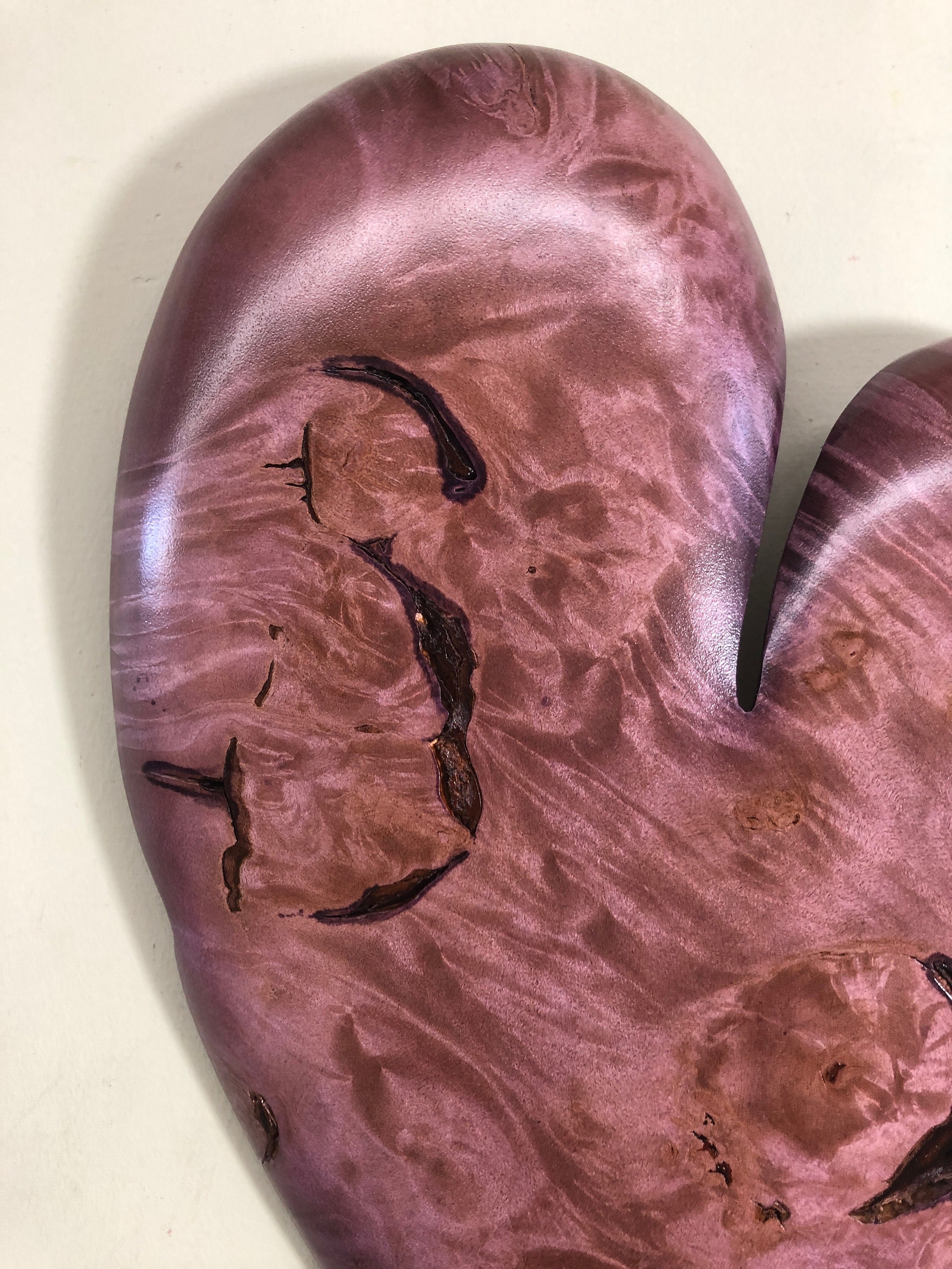 Purple wooden heart wood carving 50th Anniversary gift present