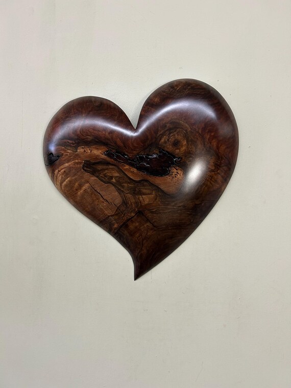 Walnut Wood Heart Wall Art – Hand Carved 5th Anniversary Gift