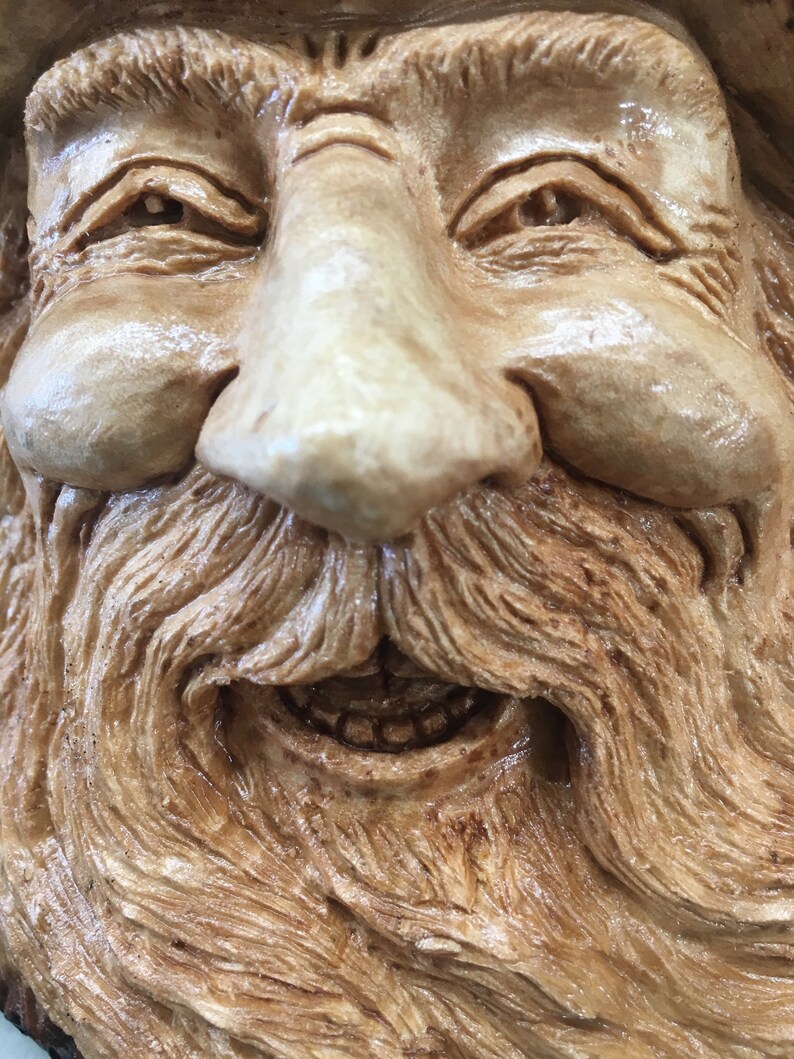 Wood Spirit wood carving Tree Spirit Wooden old man face Etsy