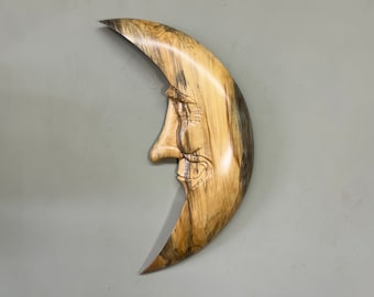 Man in the Moon wood carving wall sculpture
