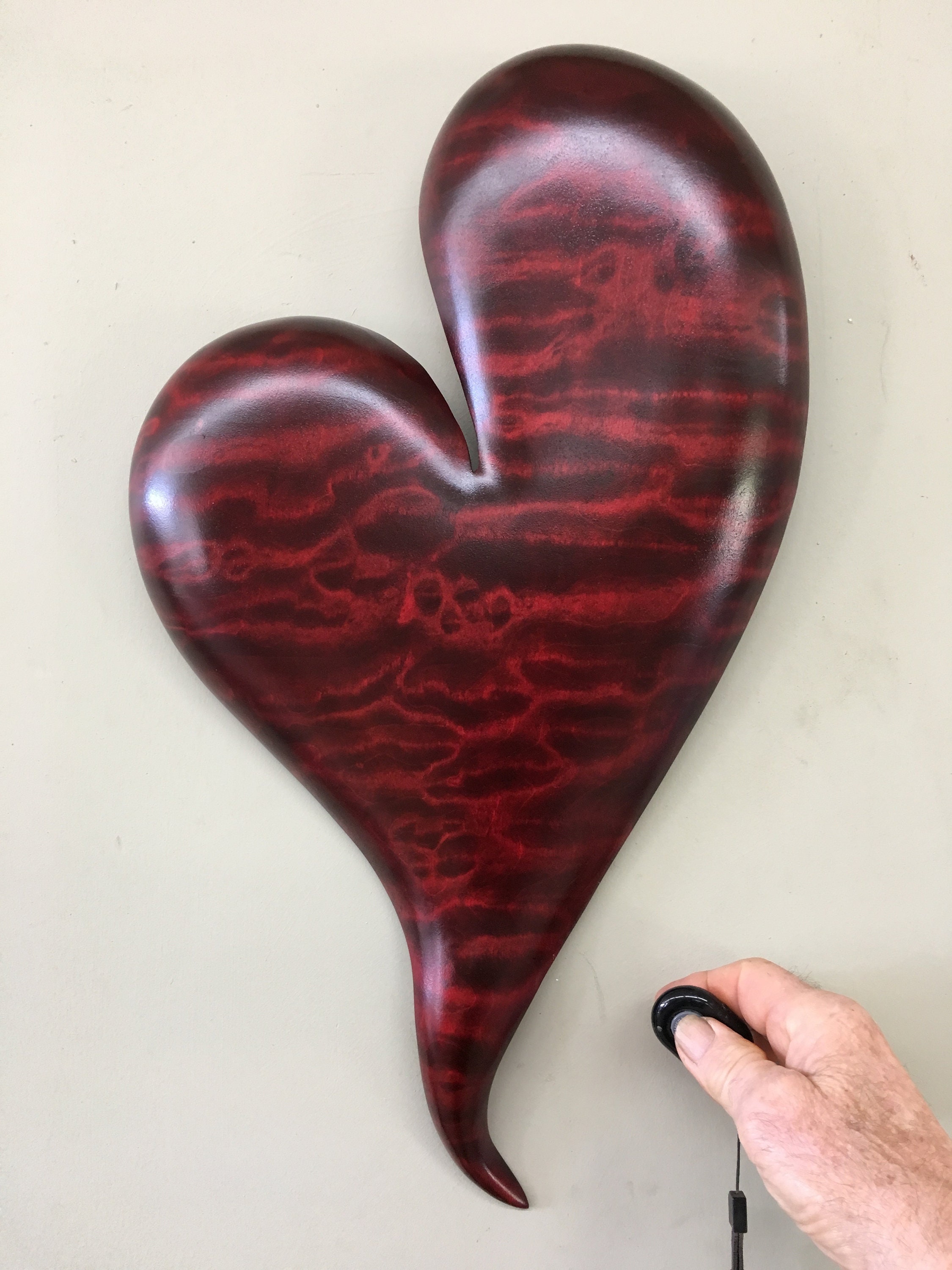 Red carved wooden heart wood carving 50th Anniversary gift present