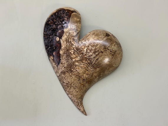 Hand Carved Myrtlewood Heart Wall Art | 5th Wedding Anniversary Gift | Handmade Wood Heart