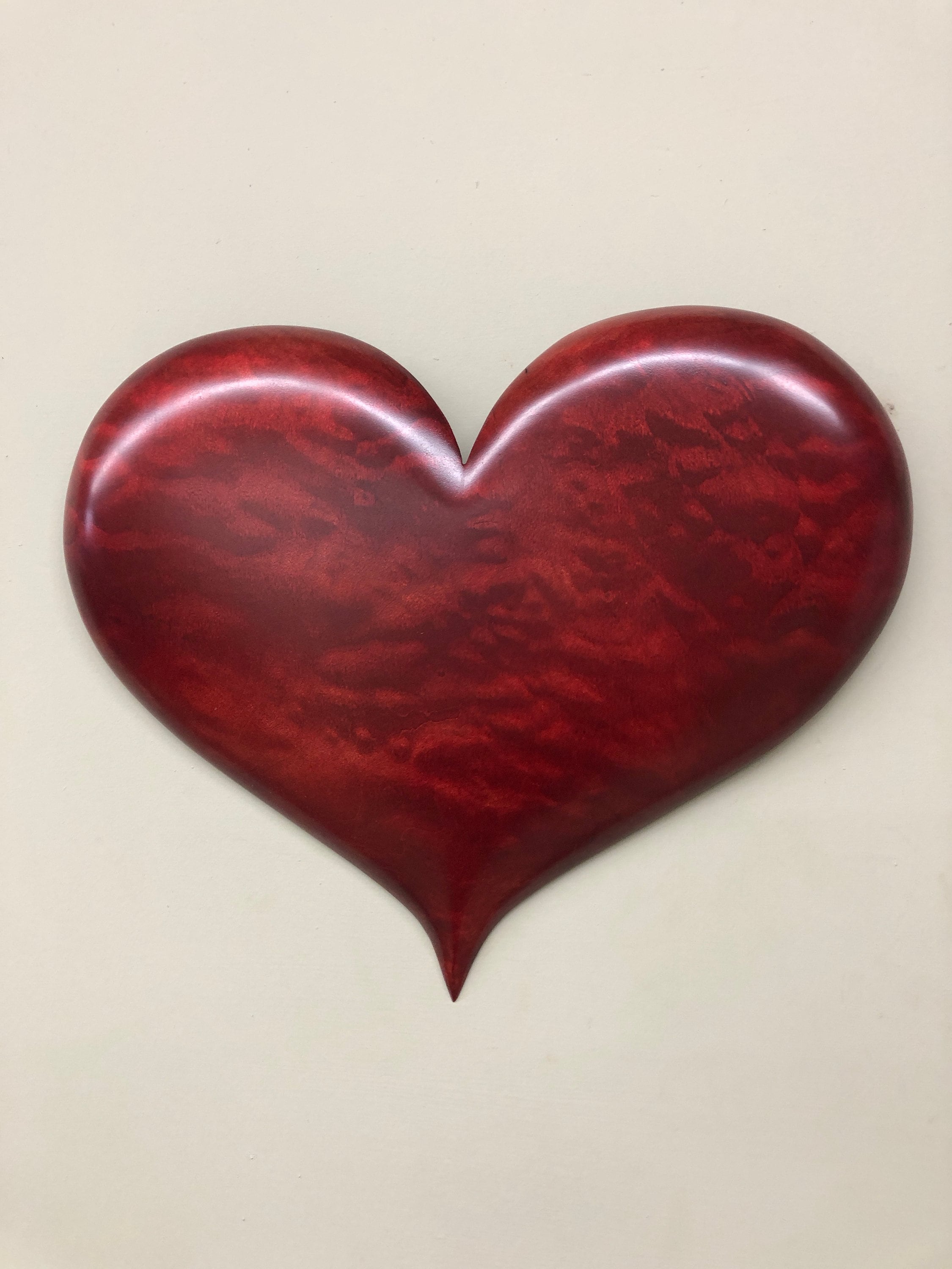 Red Wooden Heart art wood carving 50th Anniversary gift present