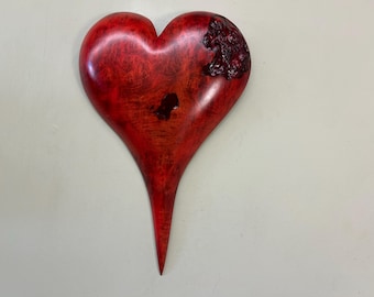 Red Myrtlewood Burl Heart Wall Art – Hand Carved Wood Sculpture