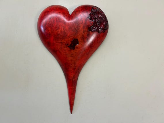 Red Myrtlewood Burl Heart Wall Art – Hand Carved Wood Sculpture