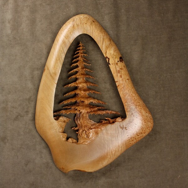 Tree Wood Carving Christmas Gift Wall Art on Etsy, Log Cabin Decor carved by Gary Burns theTreewiz, Handmade Woodworking