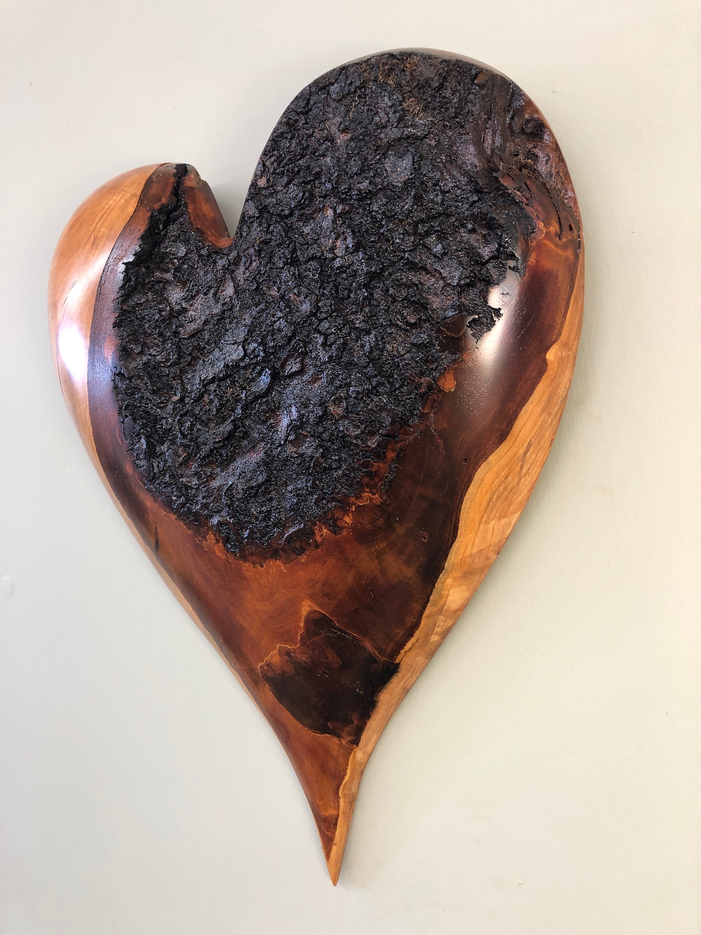 Wood heart wall hanging carving 5th Anniversary gift present