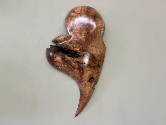 Maple Burl Heart Wall Art, Hand Carved Rustic Wood Heart