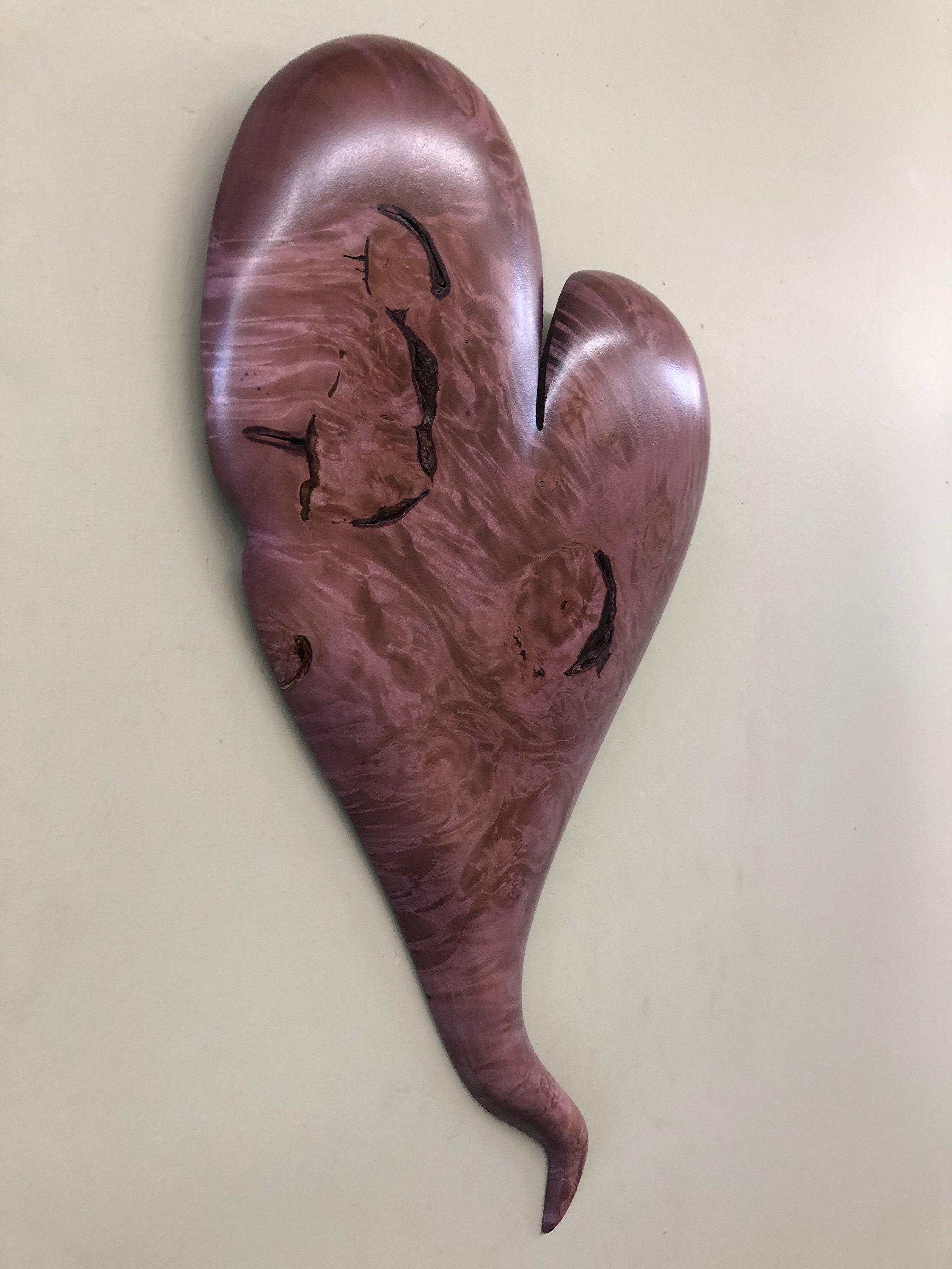 Purple wooden heart wood carving 50th Anniversary gift present