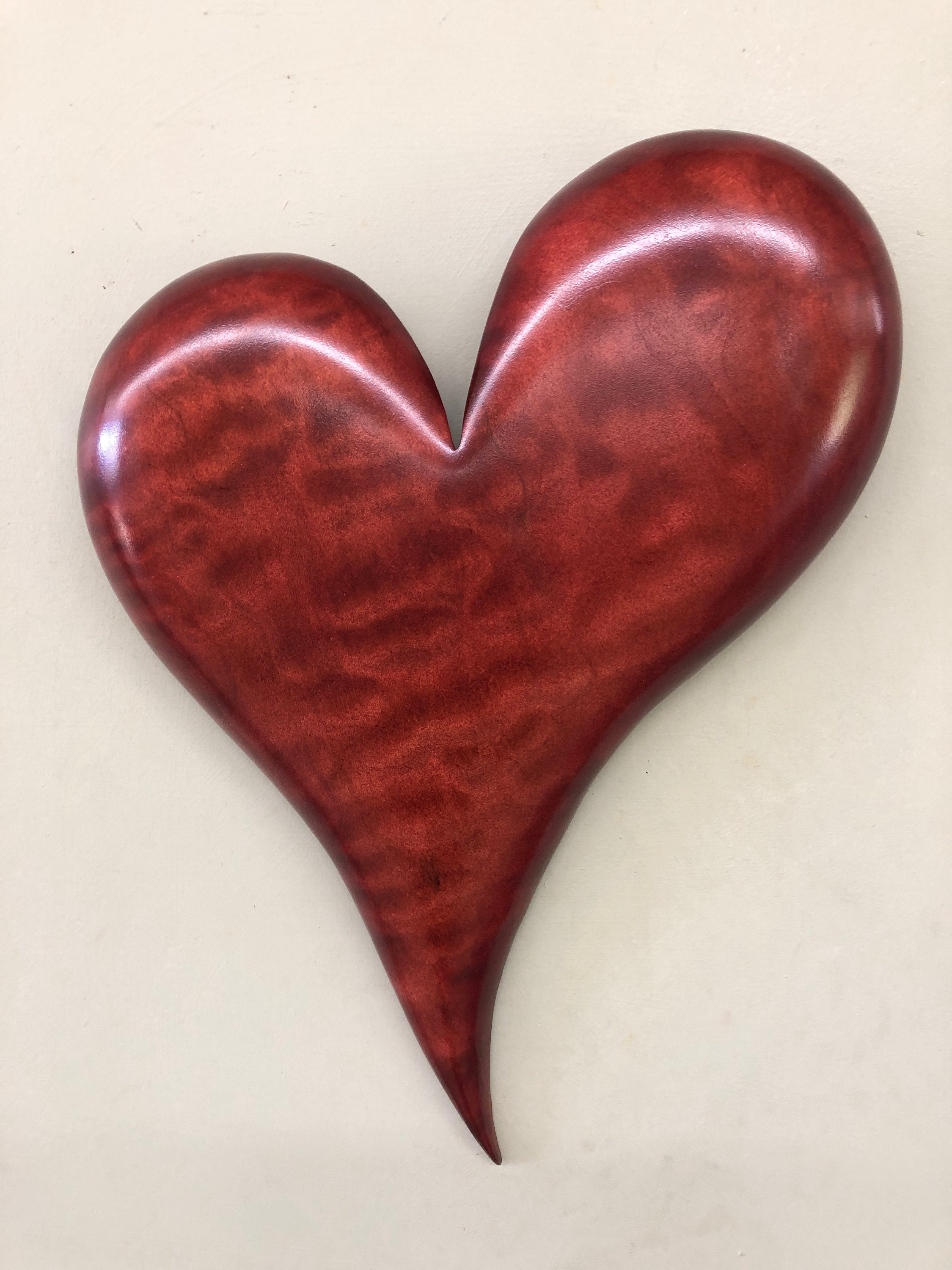 Red wooden Heart art wood carving wall unique Wedding gift present