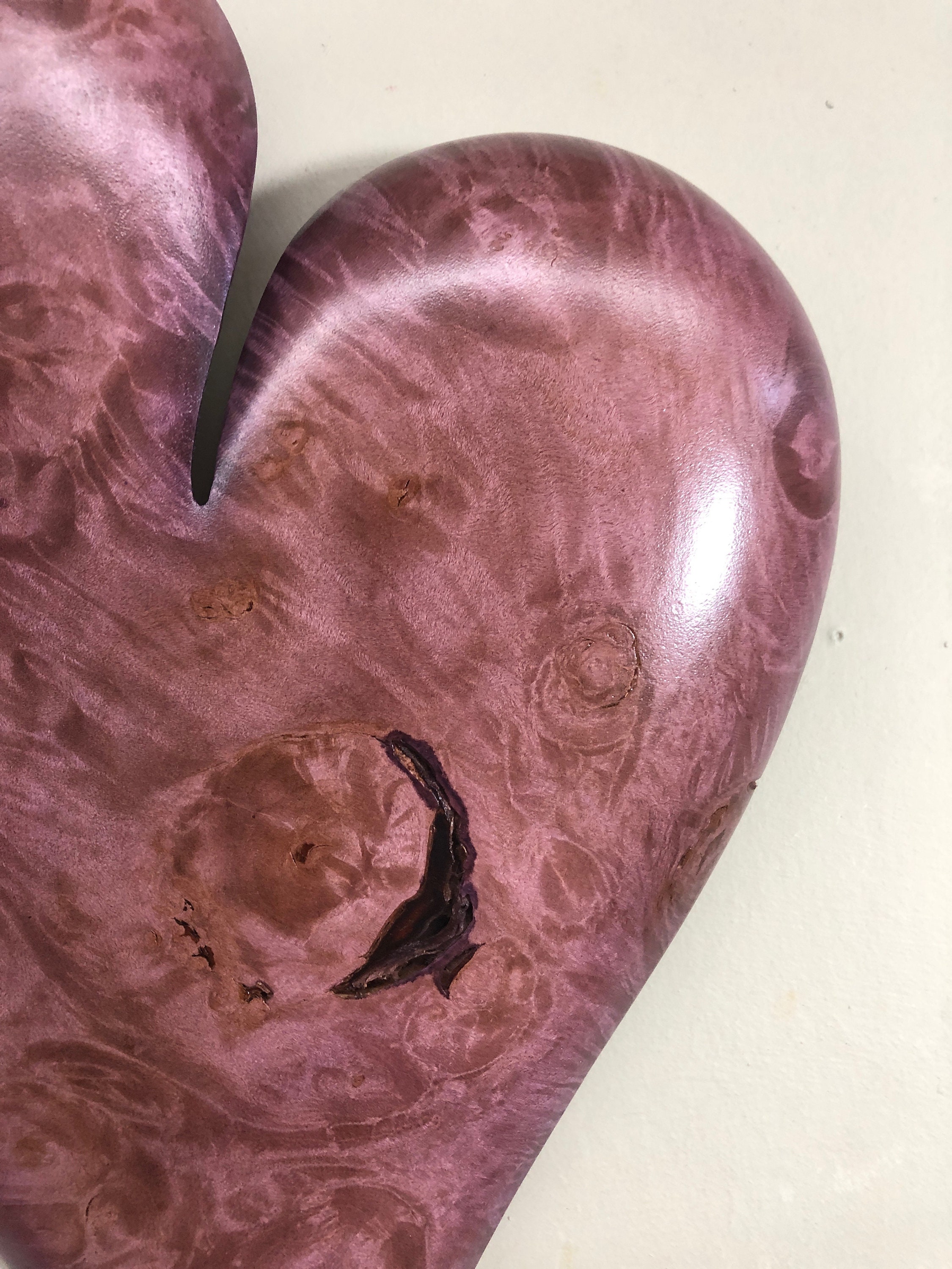 Purple wooden heart wood carving 50th Anniversary gift present