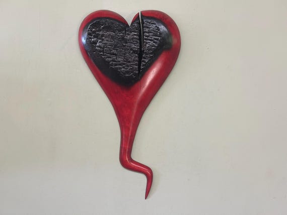 Red maple wood wall heart gift idea