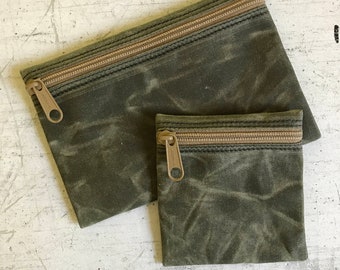 Waxed canvas Makeup Bag, phone bag, camping zip bag, small zip pouch,condom pouch,zip wallet,cord pouch,jewelry pouch,zip bag set