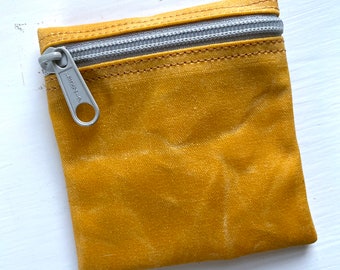 Waxed Canvas Coin Pouch, Vegan Zip Pouch