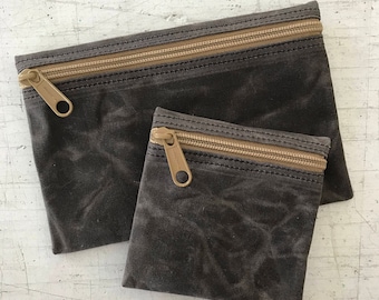 Waxed canvas zip bag,Makeup Bag, phone bag, camping zip bag, small zip pouch,condom pouch,zip wallet,cord pouch,jewelry pouch,zip bag set