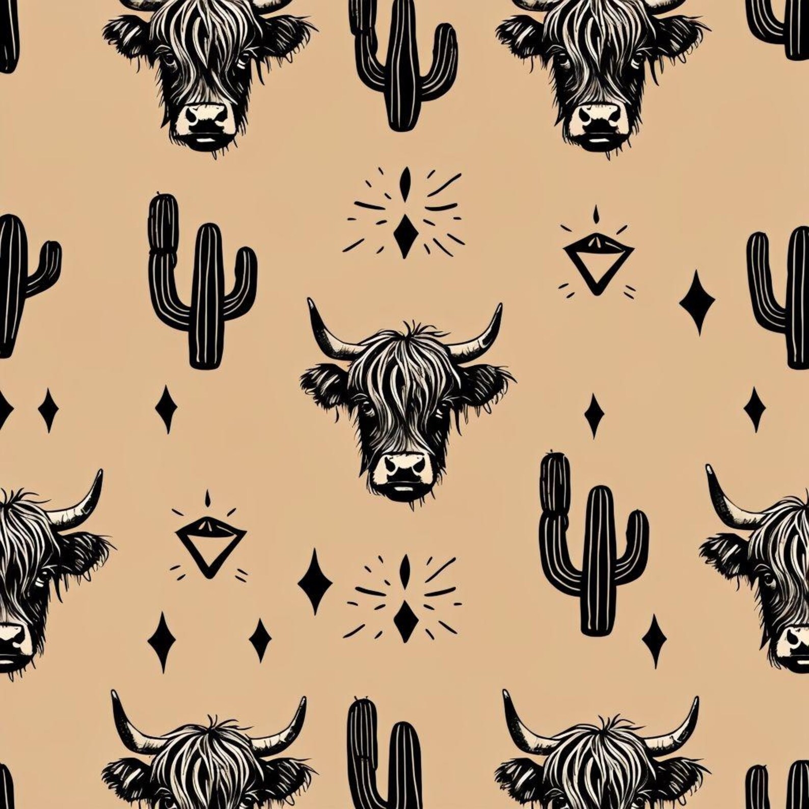 Beige Highland Cattle Pattern PNG - Etsy