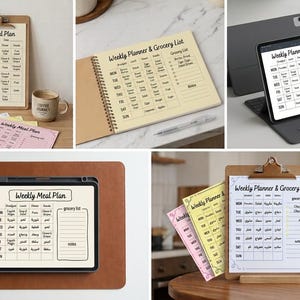 Printable Meal Planner Bundle, Weekly Meal Planner with Grocery List, Digital Meal Prep Tracker, Goodnotes Template, Instant Download PDF