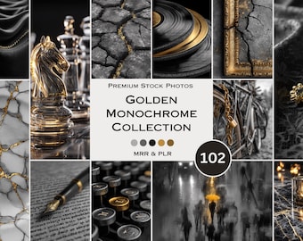 Fotos de stock monocromáticas doradas Noir Blanco y Negro Fotos estéticas doradas melancólicas Marketing sin rostro PLR Mrr Reel Cover
