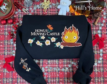 Calcifer Howls Moving Castle Embroidered Sweatshirt And Hoodie, Magical Castle Jumper, Fantasy Anime, Ghibli Aesthetic Graphic Unisex Shirt