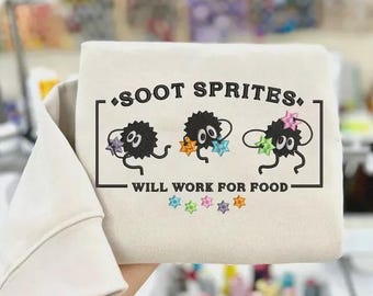 Soot Sprites Embroidered Sweatshirt, Spirited Away Embroidered Hoodie, Fantasy Anime Inspired, Ghibli Aesthetic Graphic Unisex Shirt