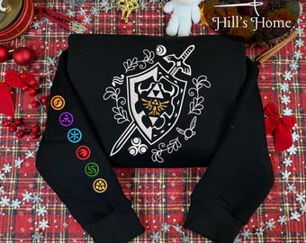 Triforce Hylian Crest The Legend of Zelda broderad tröja, Zelda Tears of the Kingdom broderad tröja, present till gamer