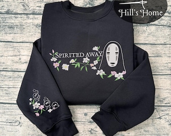 Kaonashi No-Face Embroidered Sweatshirt, Spirited Away Embroidered Hoodie, Fantasy Anime Inspired, Ghibli Aesthetic Graphic Unisex Shirt