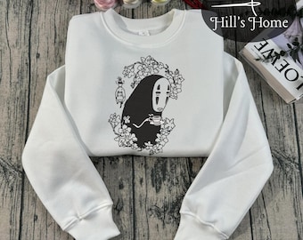 Kaonashi No-Face Embroidered Sweatshirt, Spirited Away Embroidered Hoodie, Fantasy Anime Inspired, Ghibli Aesthetic Graphic Unisex Shirt