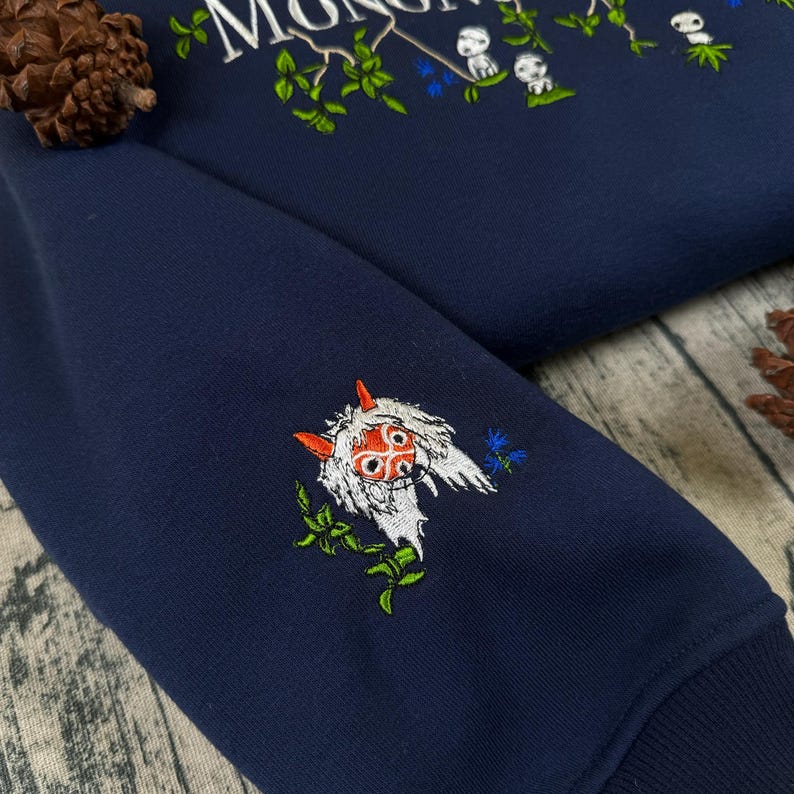 Felpa e cappuccio ricamate Principessa Mononoke, maglione Mononoke Hime, anime fantasy, maglietta unisex con grafica estetica Ghibli immagine 4