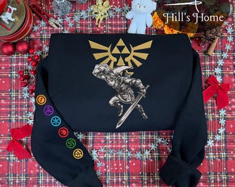Broderad tröja och huvtröja med Link The Legend of Zelda-motiv, Triforce Hylian-vapensköld The Legend of Zelda-tröja med halsringning, Tears of the Kingdom-tröja