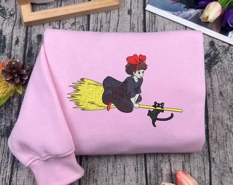 Kiki's Delivery Service Embroidered Sweatshirt,  Kiki Takayama Embroidered Hoodie, Ghibli Aesthetic Graphic Unisex Shirt, Anime Gift