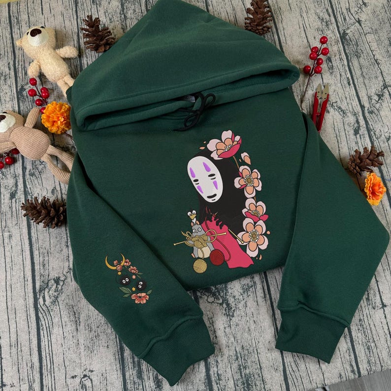 Kaonashi No-Face Embroidered Sweatshirt And Hoodie, Spirited Away Shirt, Fantasy Anime Inspired, Ghibli Aesthetic Graphic Unisex Shirt image 2