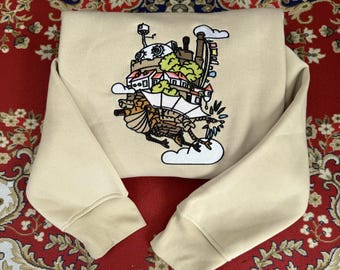 Howls Moving Castle Embroidered Sweatshirt, Magical Castle Embroidered Hoodie, Fantasy Anime Inspired, Ghibli Aesthetic Graphic Unisex Shirt