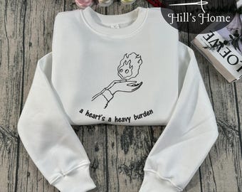 A Heart's a Heavy Burden Embroidered Sweatshirt, Howls Moving Castle Embroidered Hoodie, Ghibli Aesthetic Graphic Unisex Shirt, Anime Gift