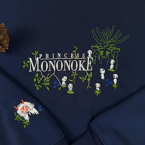 Felpa e cappuccio ricamate Principessa Mononoke, maglione Mononoke Hime, anime fantasy, maglietta unisex con grafica estetica Ghibli immagine 3