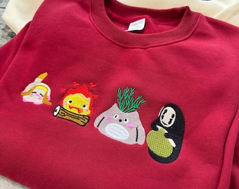 Ghibli Aesthetic Graphic Embroidered Sweatshirt, Magical Castle Embroidered Hoodie, Fantasy Anime Inspired, Howls Moving Castle Shirt
