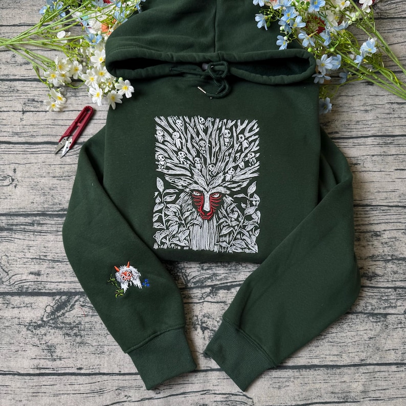 Princess Mononoke Forest Spirit Embroidered Sweatshirt And Hoodie, Mononoke Hime Shirt, Fantasy Anime, Ghibli Aesthetic Graphic Unisex Shirt image 5