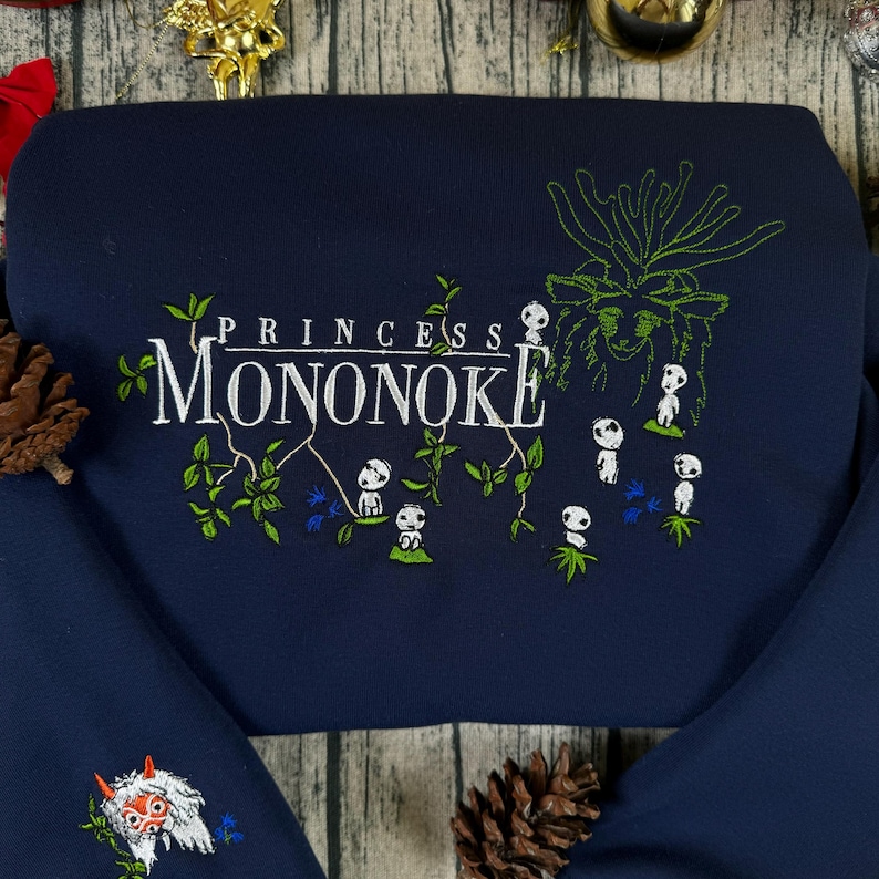 Felpa e cappuccio ricamate Principessa Mononoke, maglione Mononoke Hime, anime fantasy, maglietta unisex con grafica estetica Ghibli immagine 5