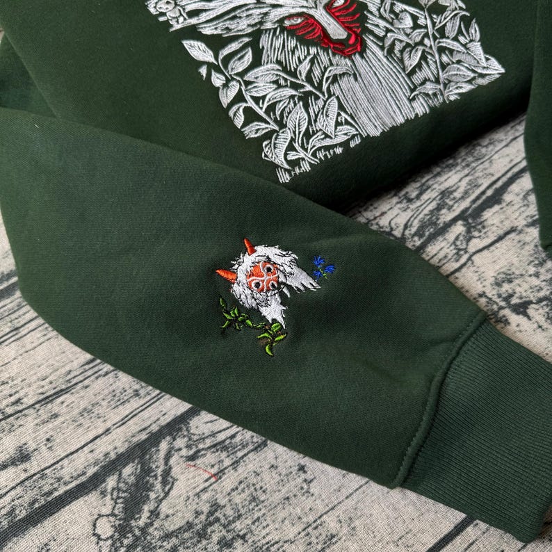Princess Mononoke Forest Spirit Embroidered Sweatshirt And Hoodie, Mononoke Hime Shirt, Fantasy Anime, Ghibli Aesthetic Graphic Unisex Shirt image 6
