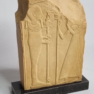 Egyptian Bas-Relief - Louvre Museum Reproduction, Marble Base, 19 cm
