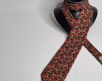 Christian Dior Monsieur Silk Tie in Red, Gold & Green Baroque Pattern, 1980s-90s