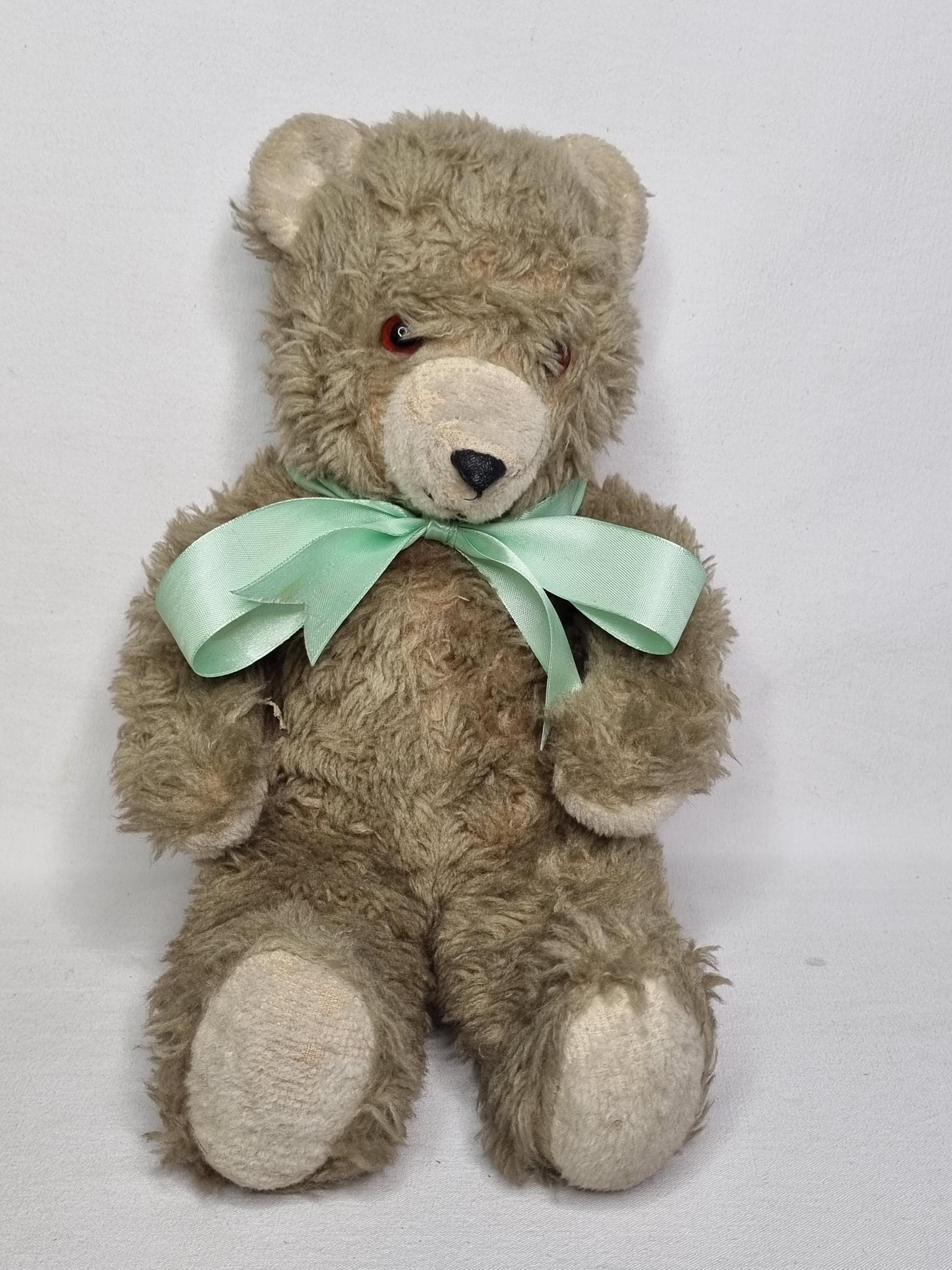 Peluche ours CHAMTI Vintage langue tirée yeux plastique assis 50 cm