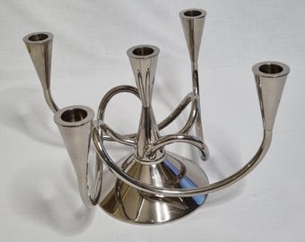 Candelabro Driade “Matthew Boulton II” – Lampadario di design a 5 luci in metallo cromato, attribuito a Borek Sipek