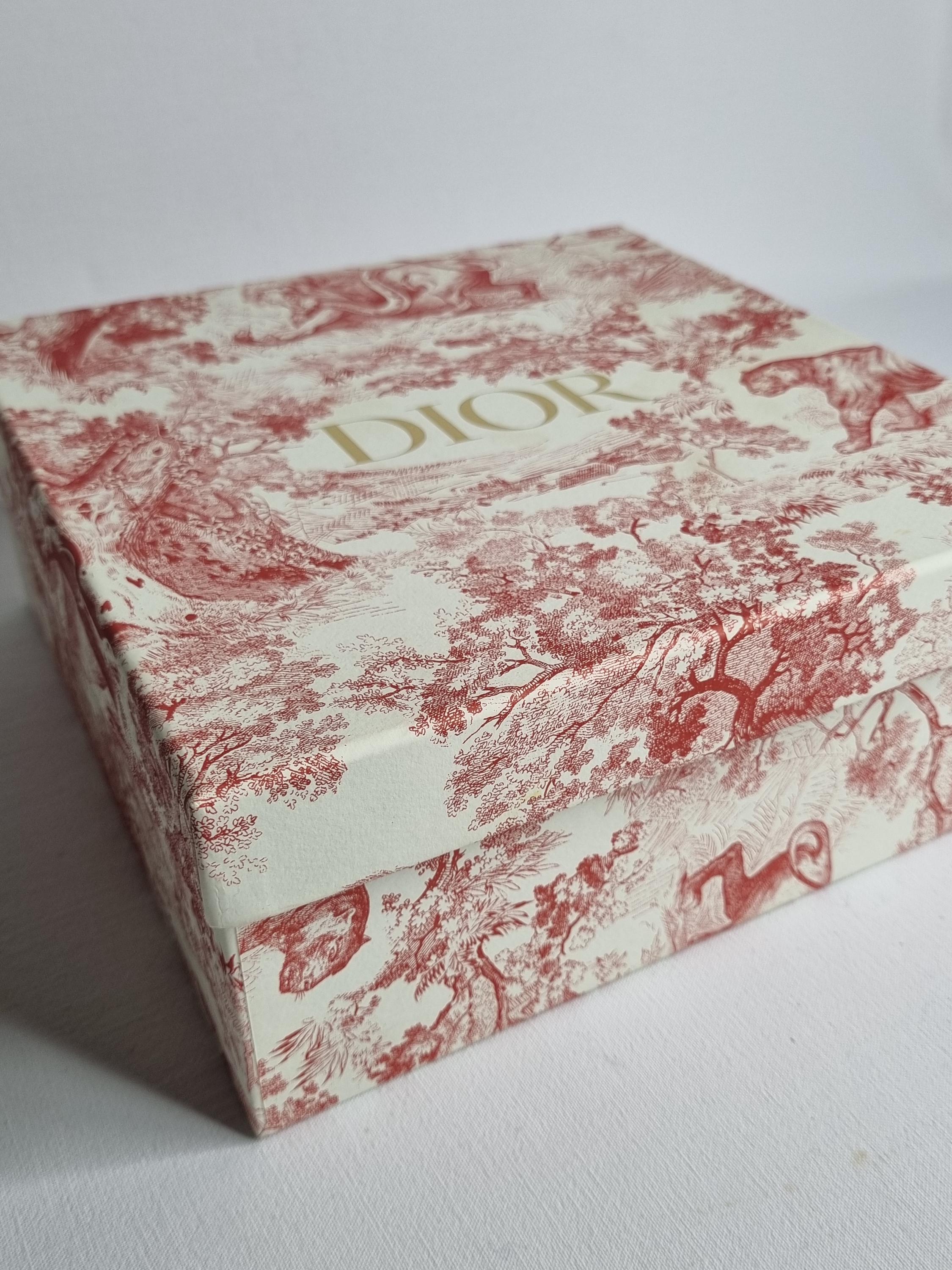 Dior Cardboard Box With Red Toile De Jouy Animal Print – 24 X 24 X