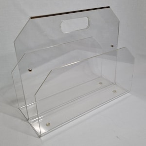 Vintage Clear Plexiglass Magazine Rack, 1970s Design, Hollywood Regency Style