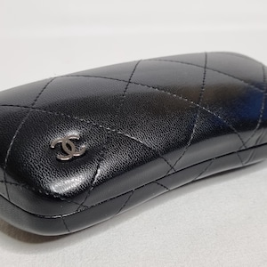 Chanel Quilted Black Leather Hard Case with Silver Logo – Made in Italy