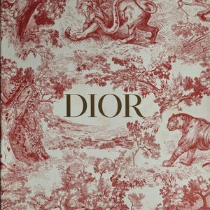 Boîte Dior en carton, motif Toile de Jouy rouge animalier – 24 x 24 x 10 cm