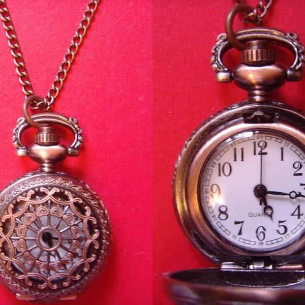 Sale filigree copper little mini pocket watch necklace with gift box